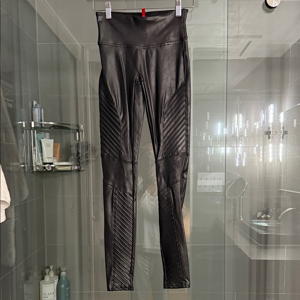 SPANX Black Faux Leather Moto Leggings